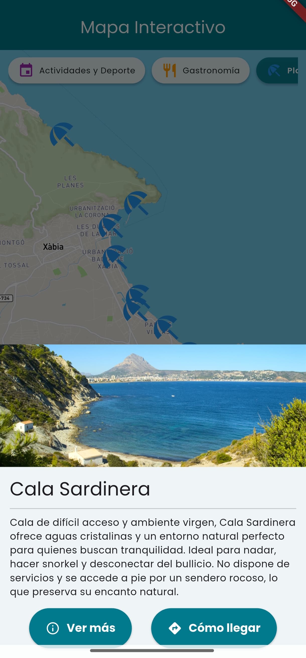 Detalles item mapa interactivo de la app